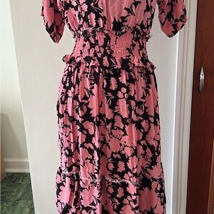 Floral Pink and Black Women's Dress